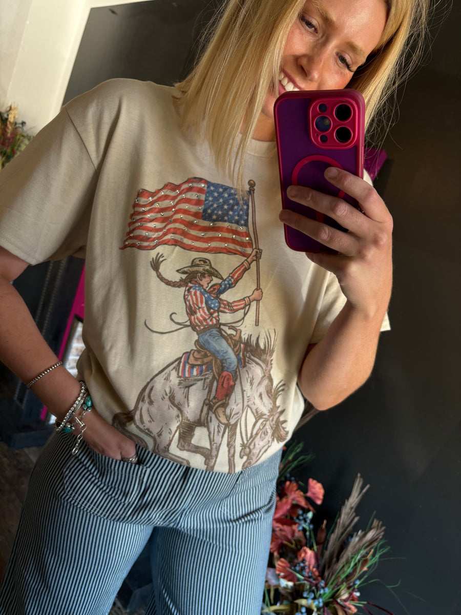 Bronc Tee W/ American Flag