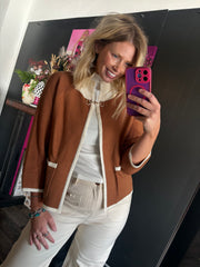 W394 Brown w/ White Cardigan