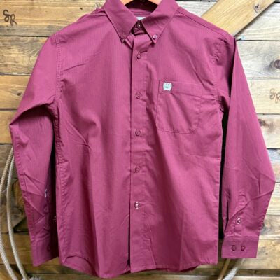 K426 Burgundy Button Up Long-Sleeve