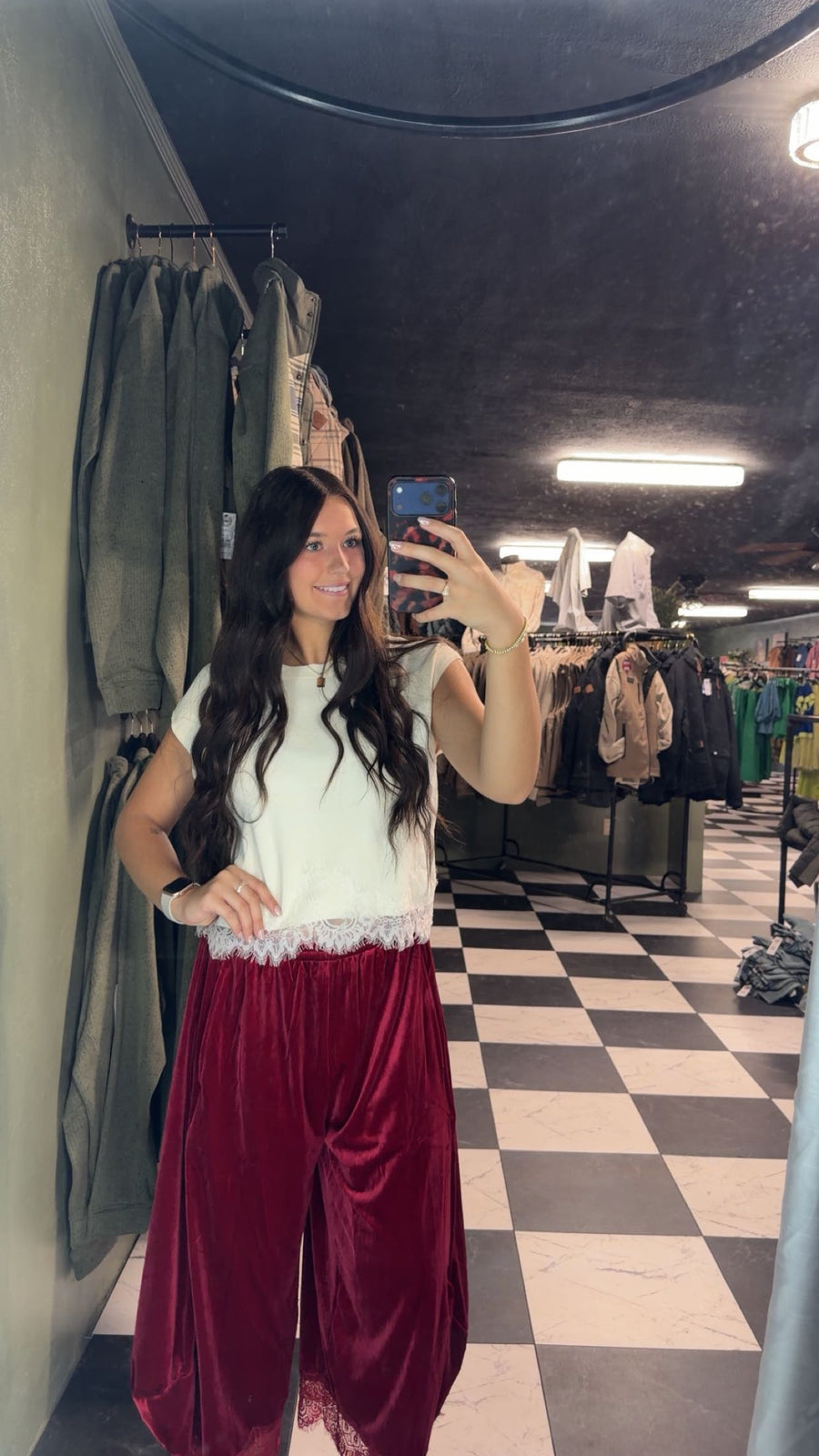 W972 Red Flowy Pants