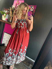W542 Rust Floral Dress