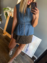 W208 Leopard Denim Skort