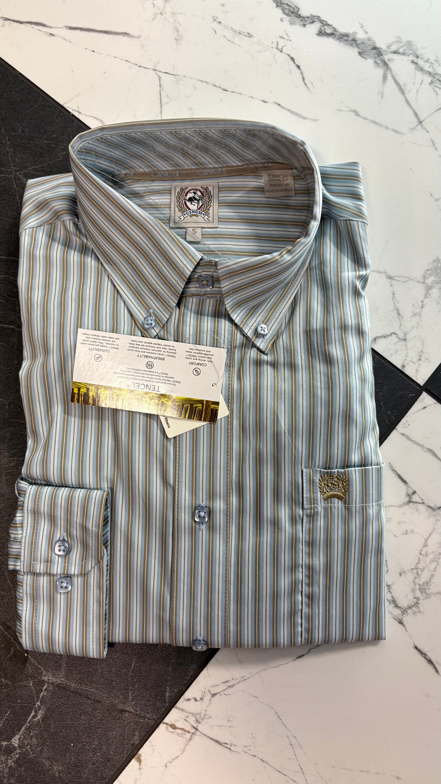 M6153 Gray and Blue Striped Button Up