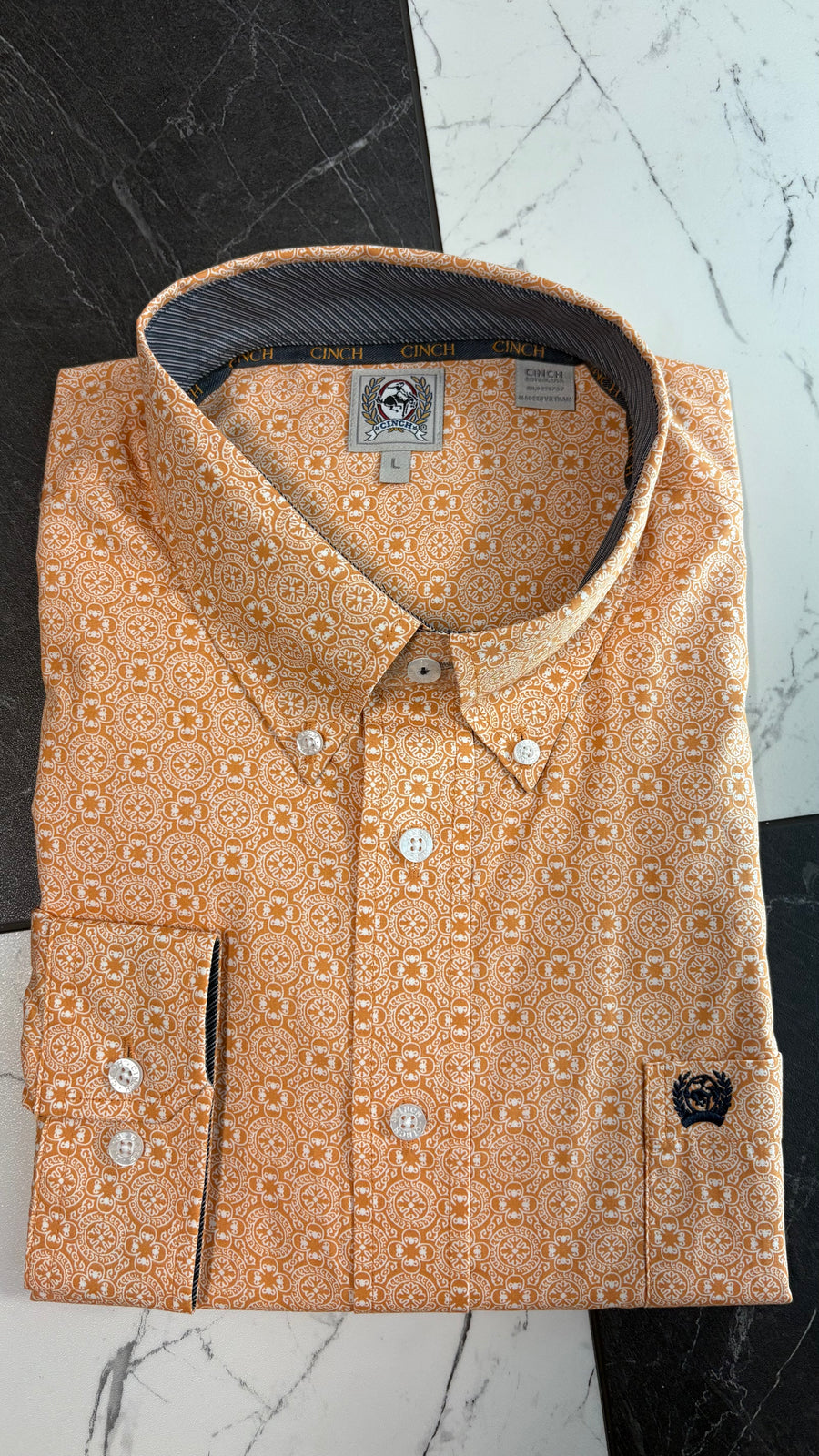 M6132 Orange Patterned Button Up