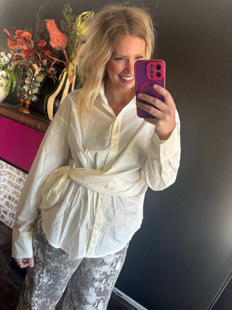 W671 Cream Long-Sleeve Button Up Top