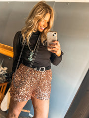 Rose gold sequin shorts