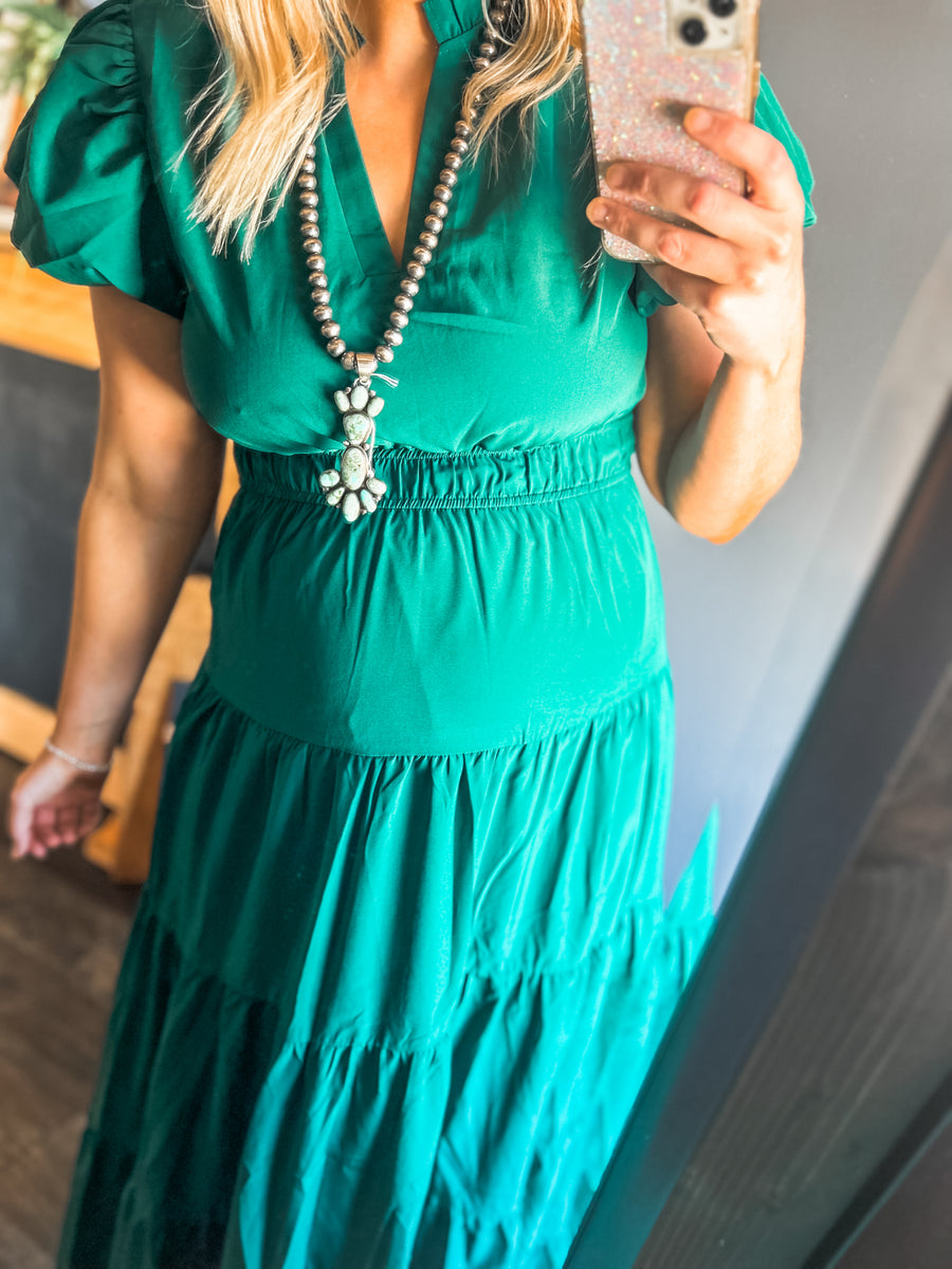 Emerald green tiered maxi dress