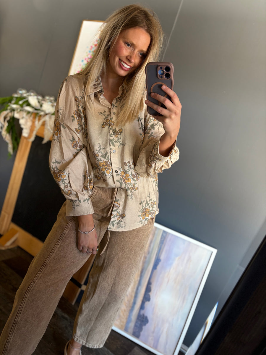 W201 Denim Button Floral Dress
