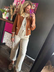 W394 Brown w/ White Cardigan