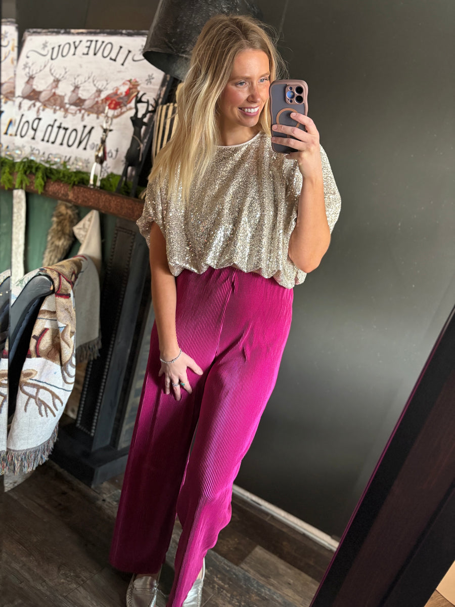 W81 Champagne Sequin Top