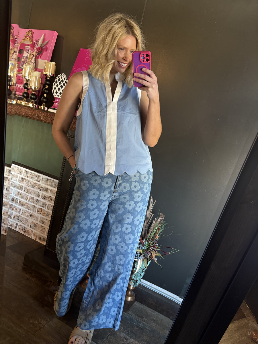 W95 Denim Floral Pants
