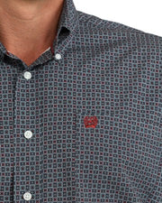 M137 Dark Blue Print Button-Up Long-Sleeve