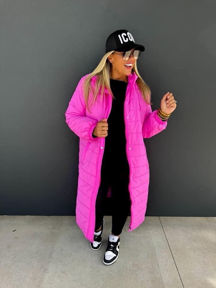 Hot Pink Puffer Long Jacket