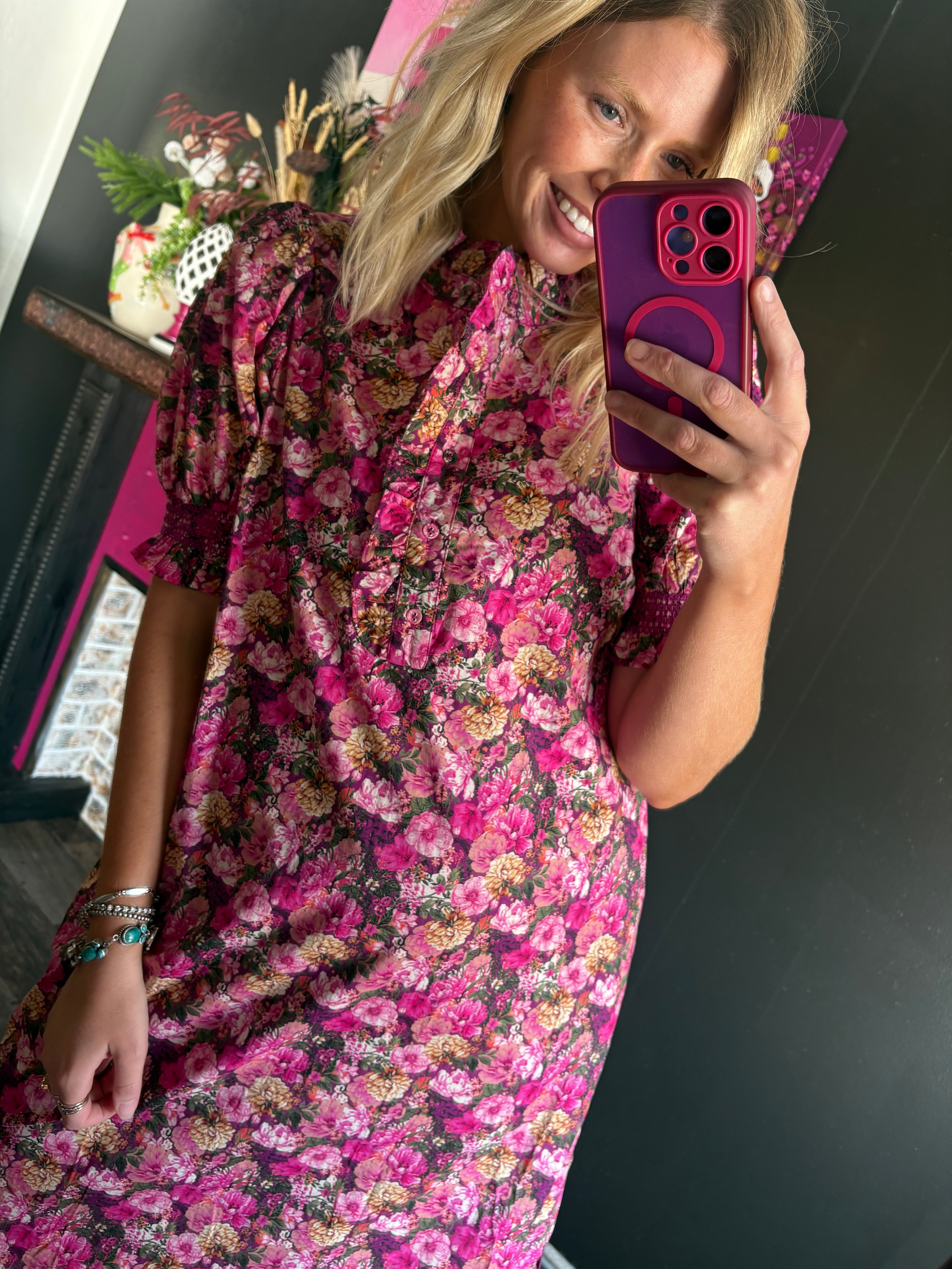 W840 Magenta Floral Dress