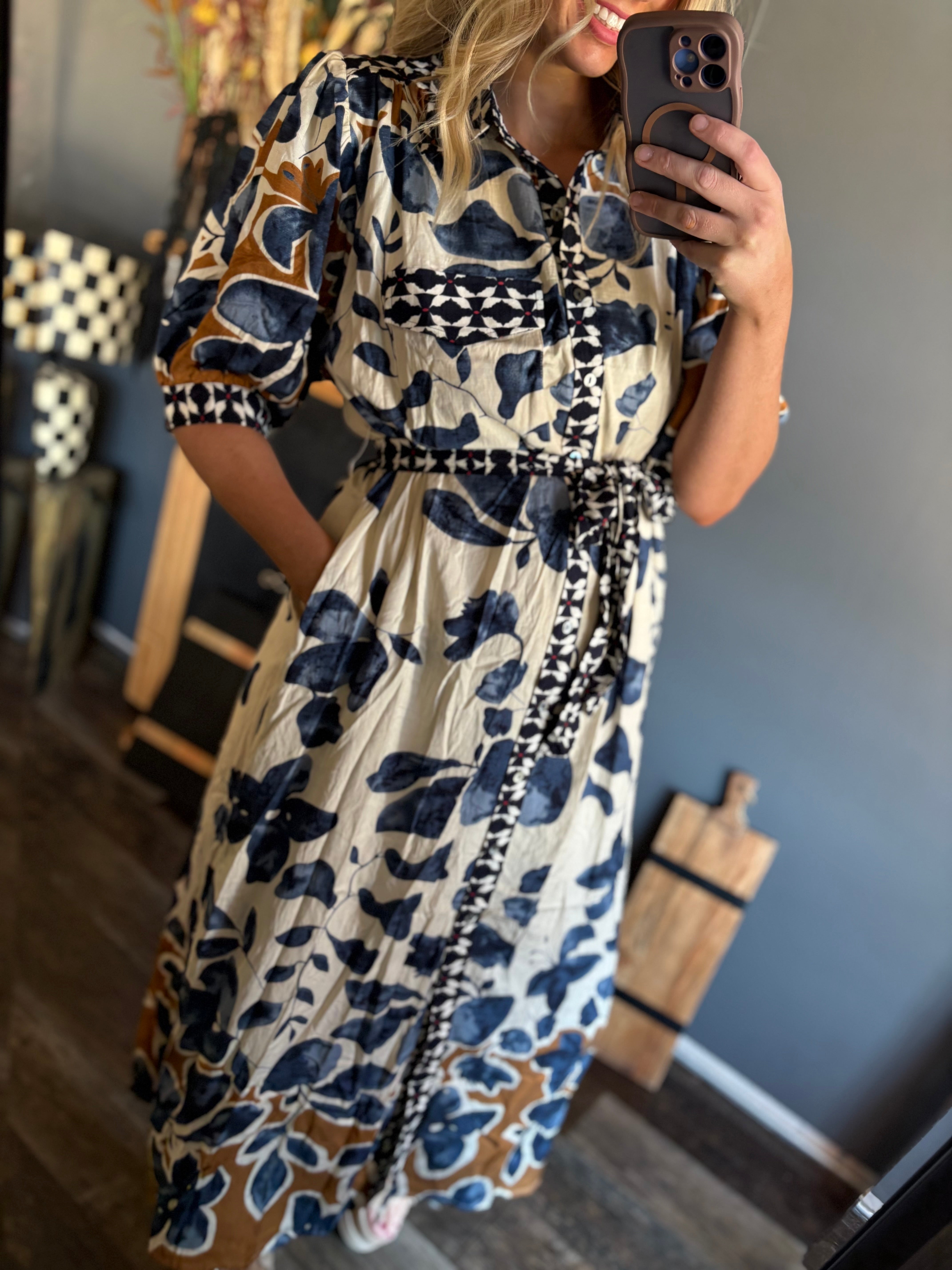 W14 Slate Blue Floral Dress