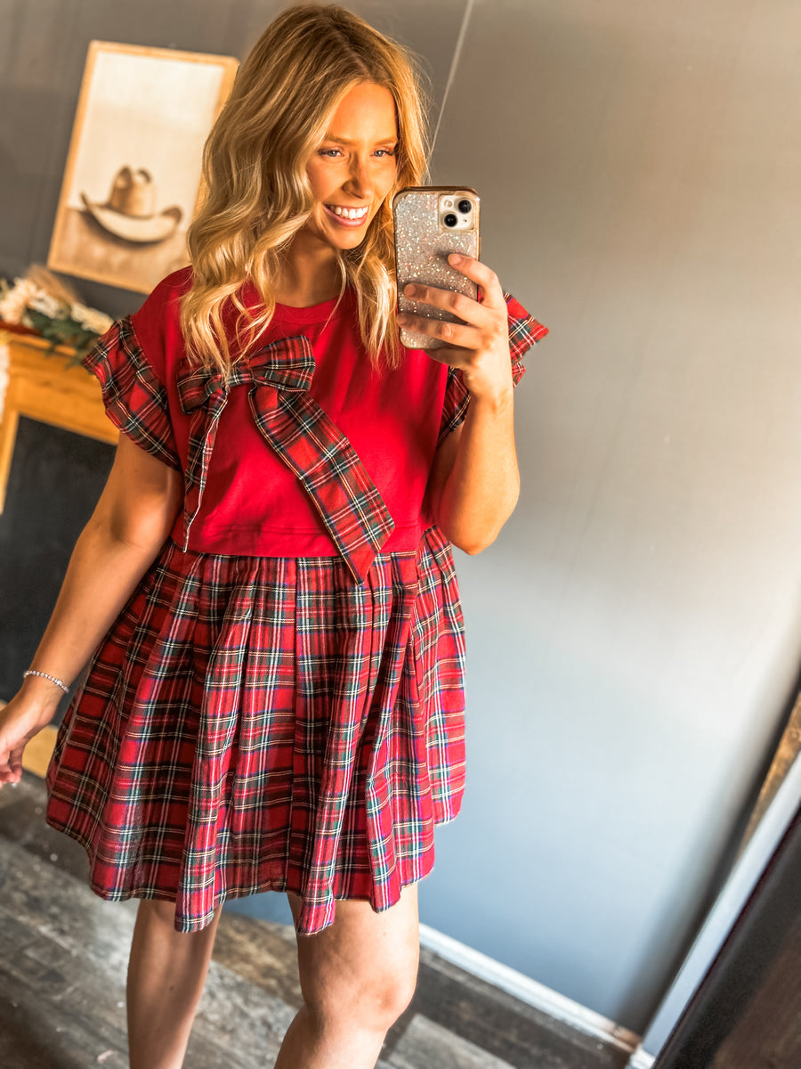 Bow plaid dress