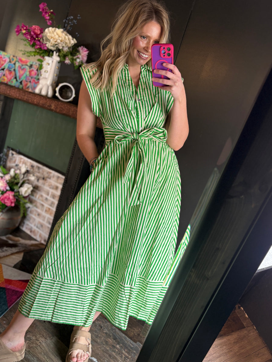 W103 Green Striped Dress