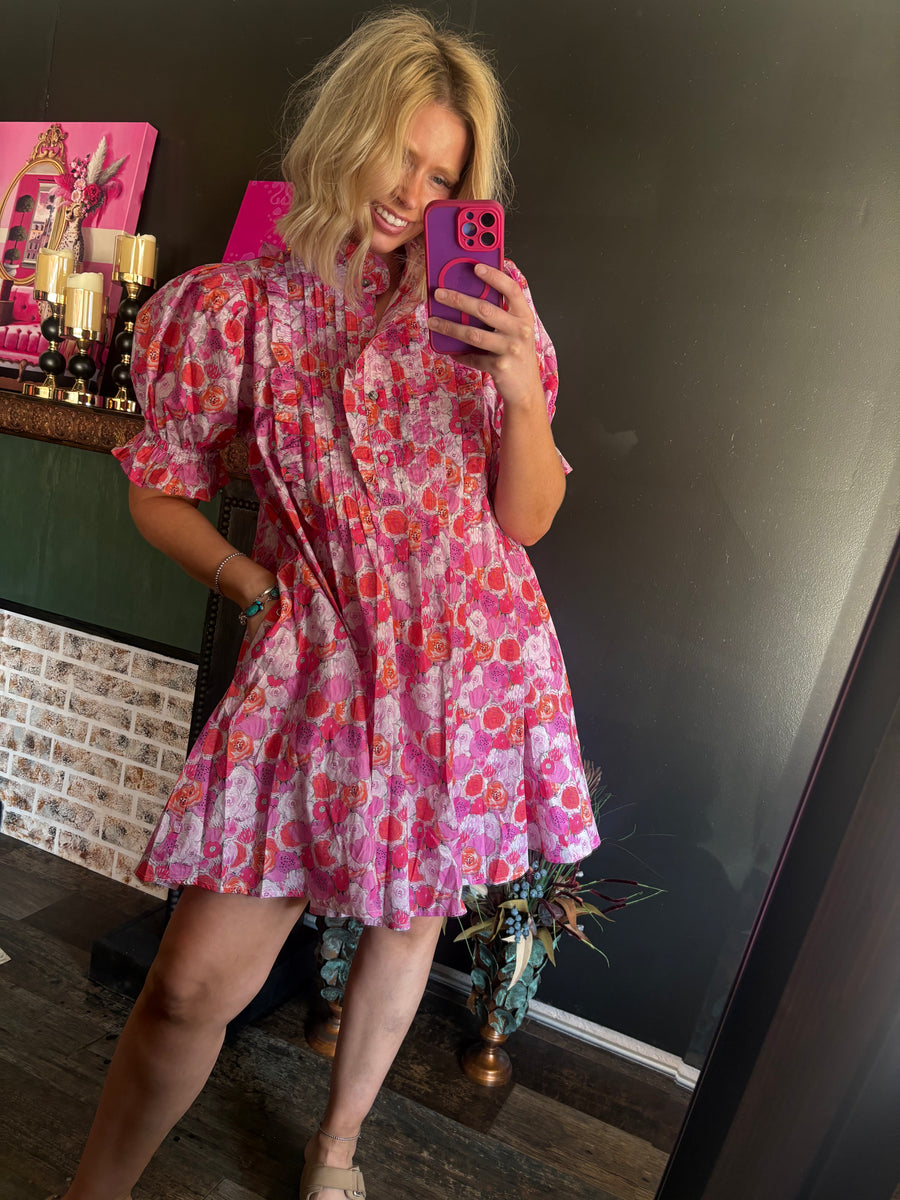 W305 Pink Floral Dress