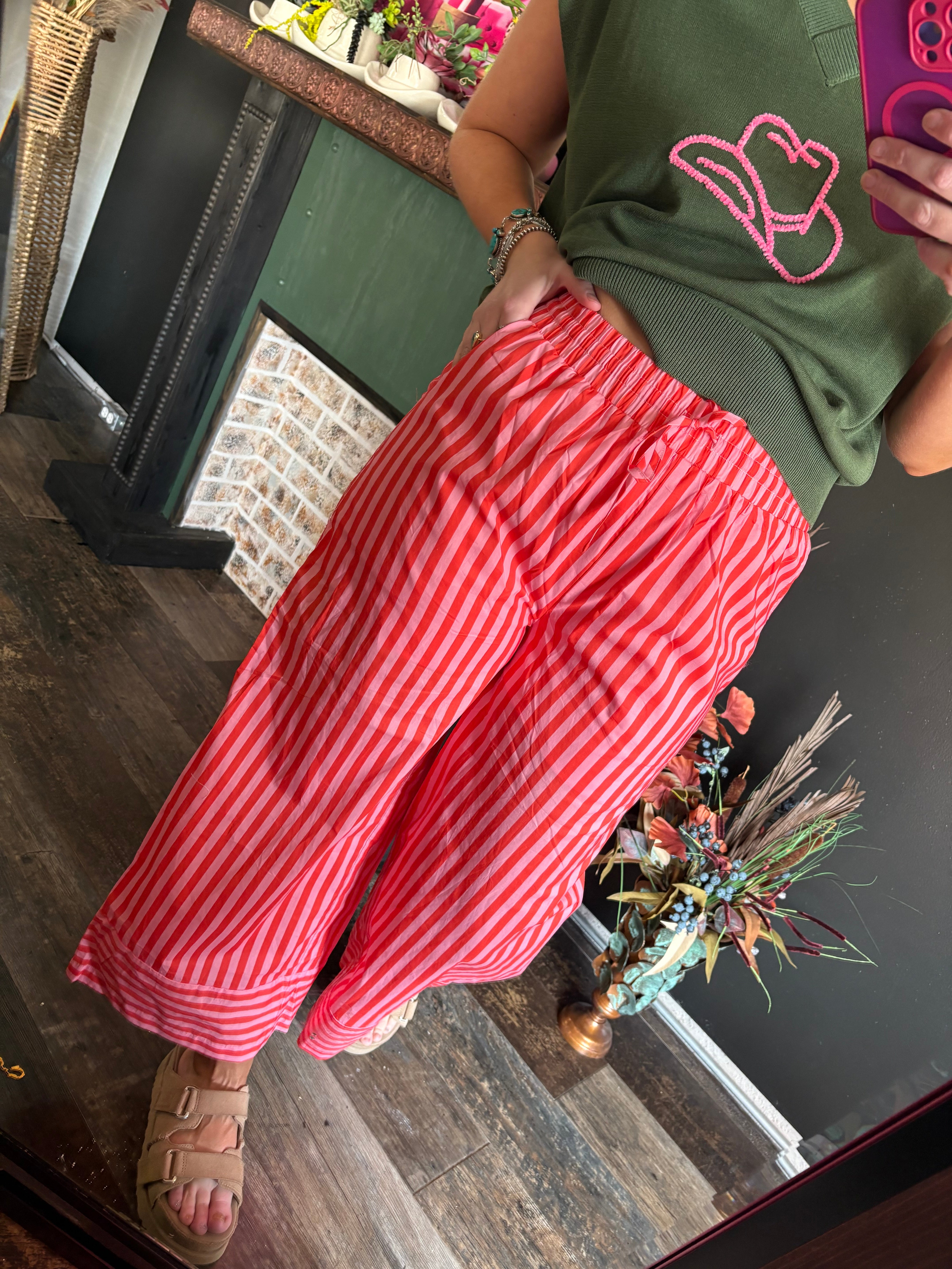 W100 Pink & Orange Striped Pants