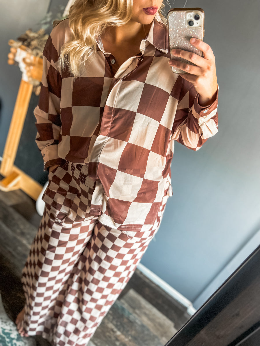 Checkered brown mesh set