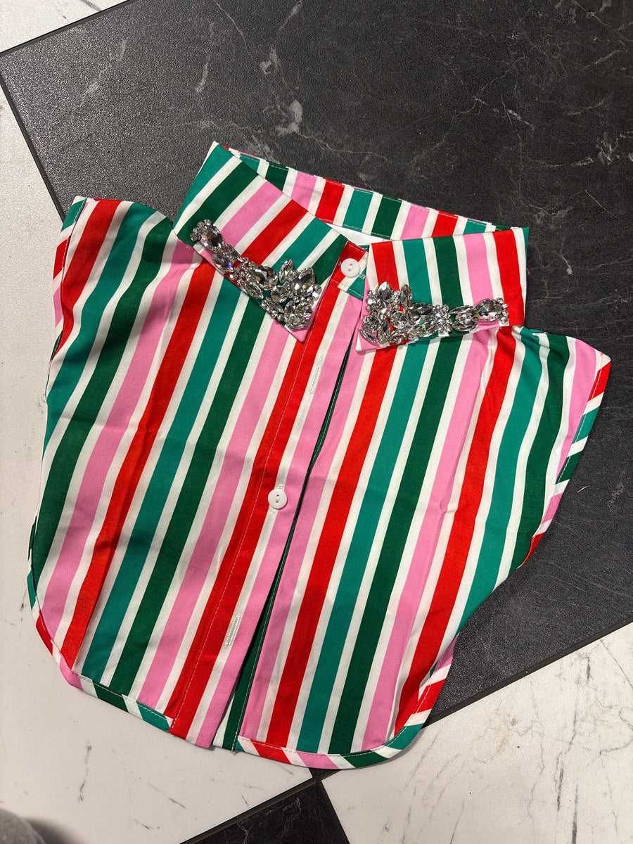 Pink, green and red striped collar