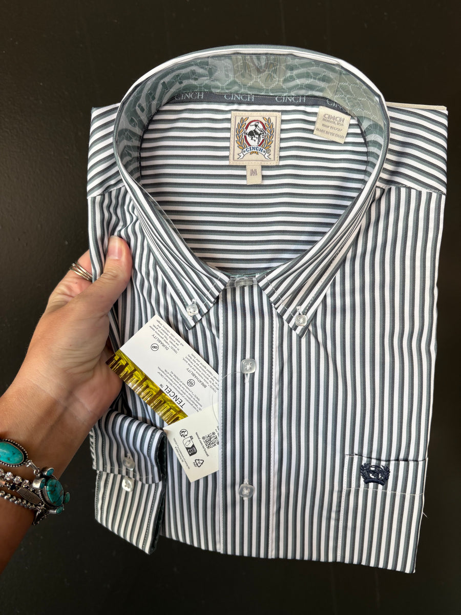 M135 Blue and Green Stripe Button Up Long-sleeve
