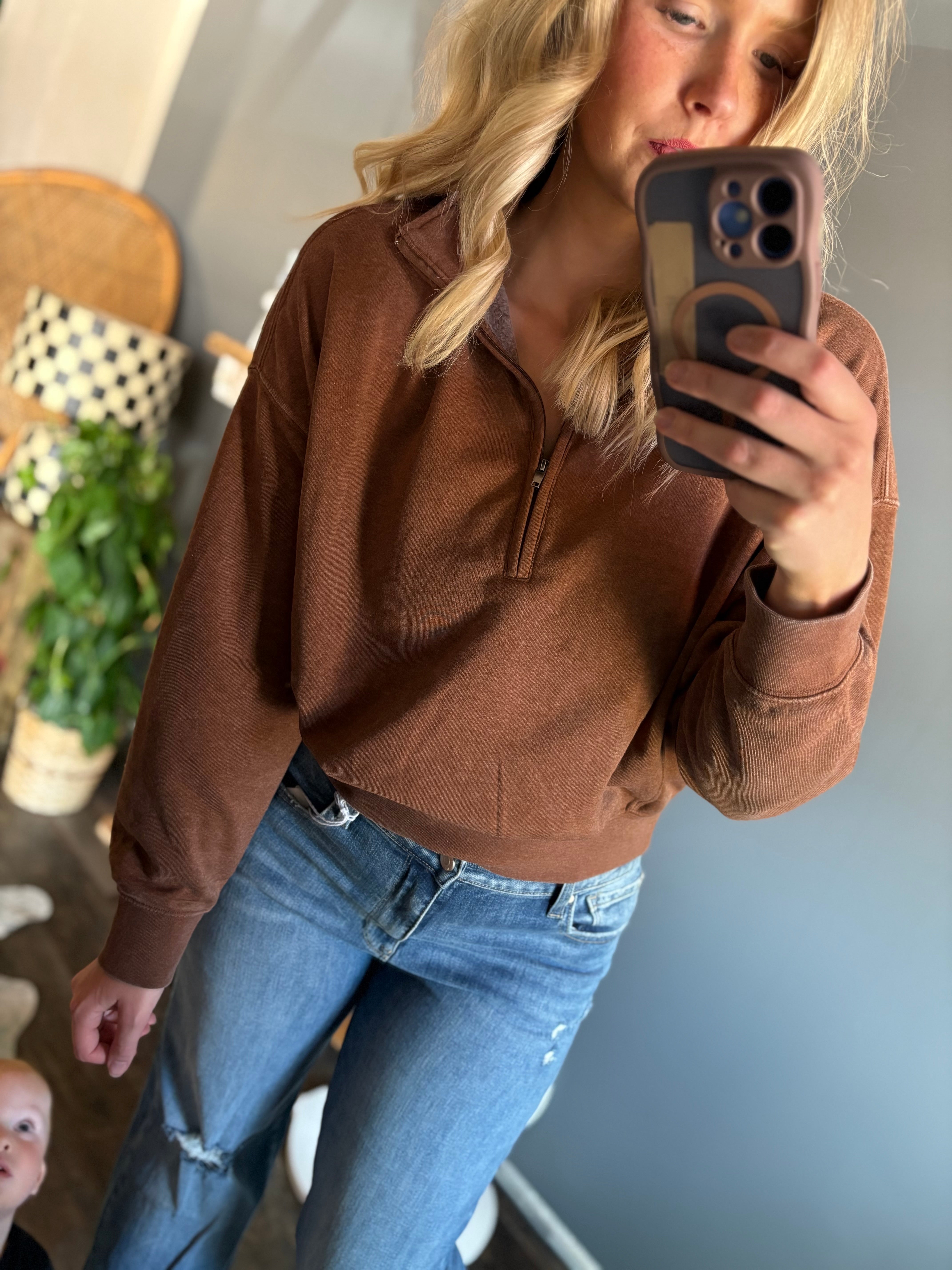 W108 3/4 Zip Pullover - Chestnut