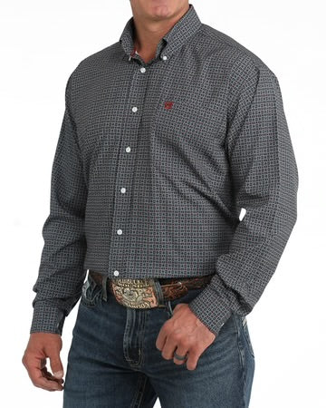M137 Dark Blue Print Button-Up Long-Sleeve