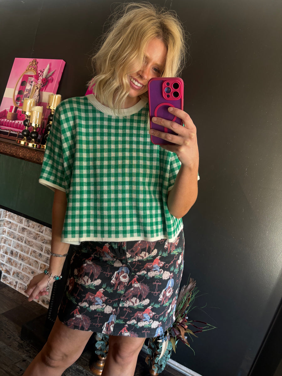 W303 Green Plaid Top