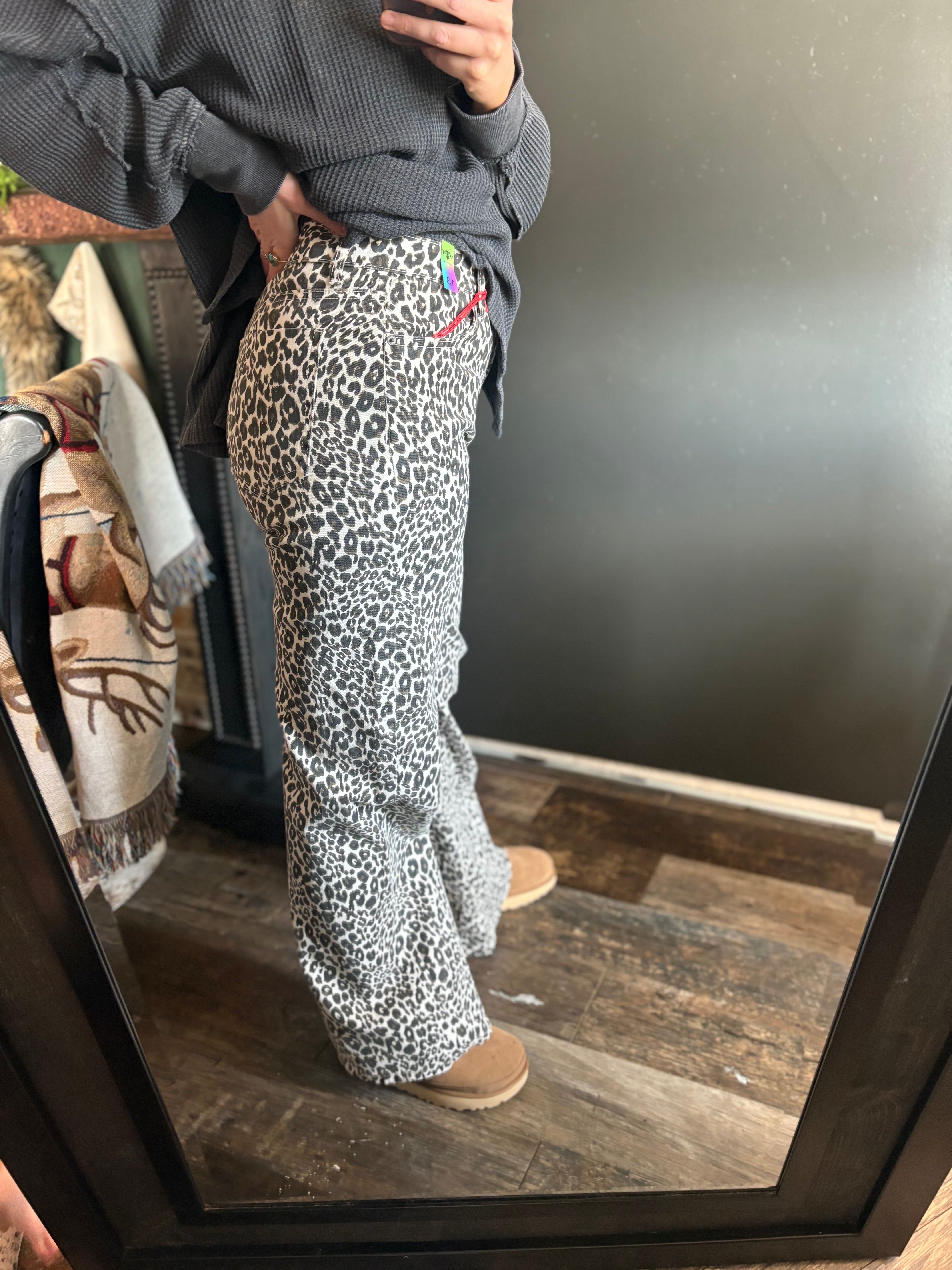 W300 Leopard Print Wide Leg Jeans