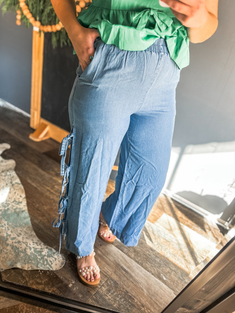 Denim bow pants