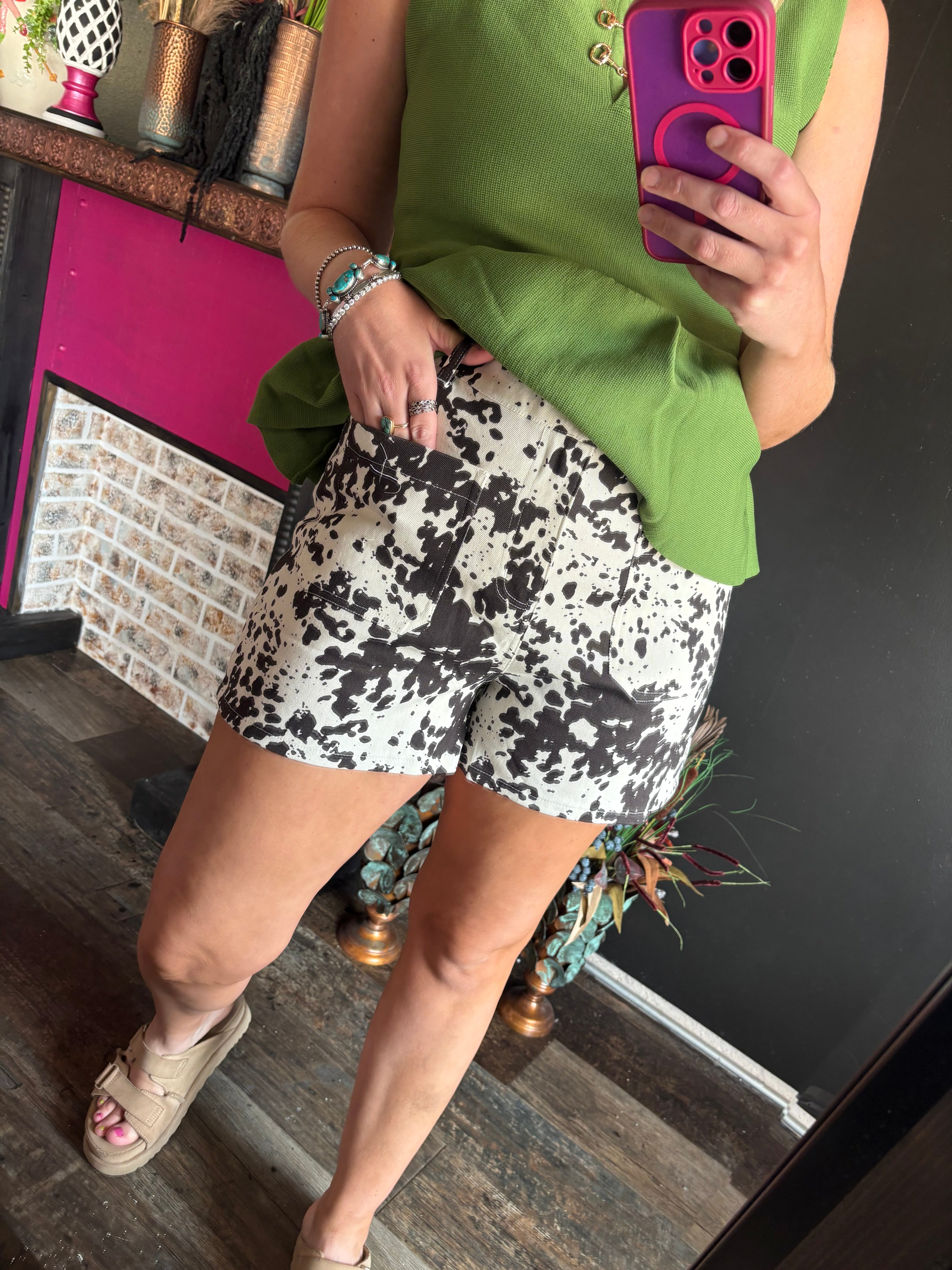 W45 Cow Print Shorts