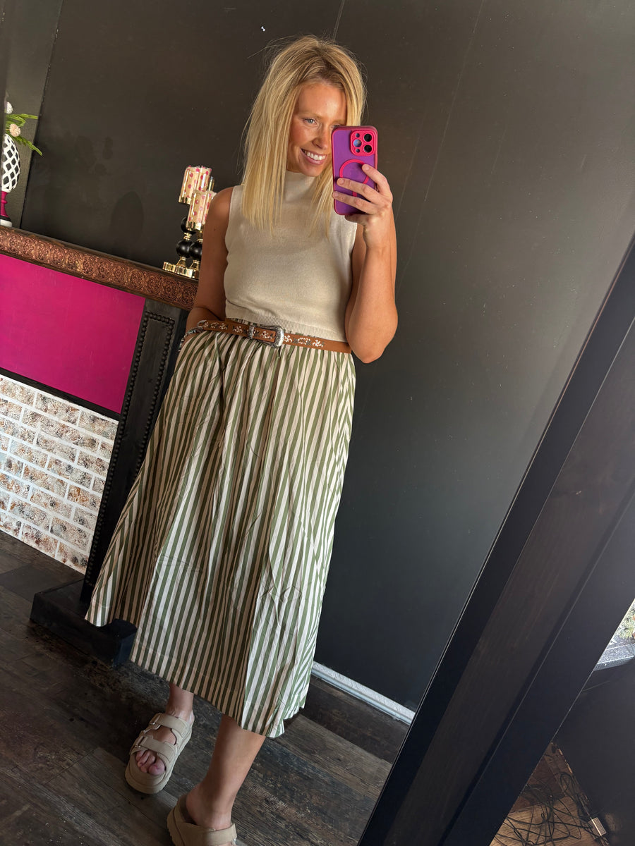 W238 Cream w/ Green Striped Maxi Dress