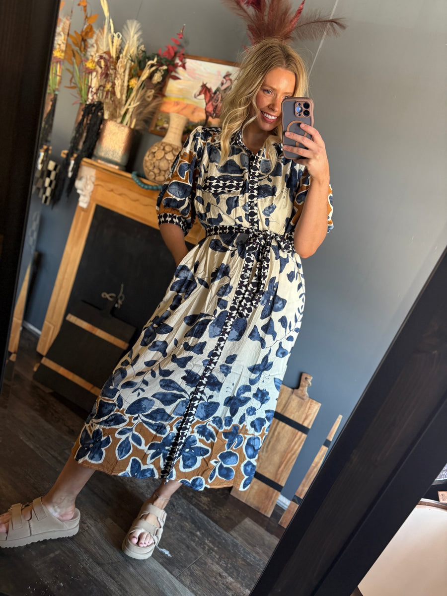 W14 Slate Blue Floral Dress