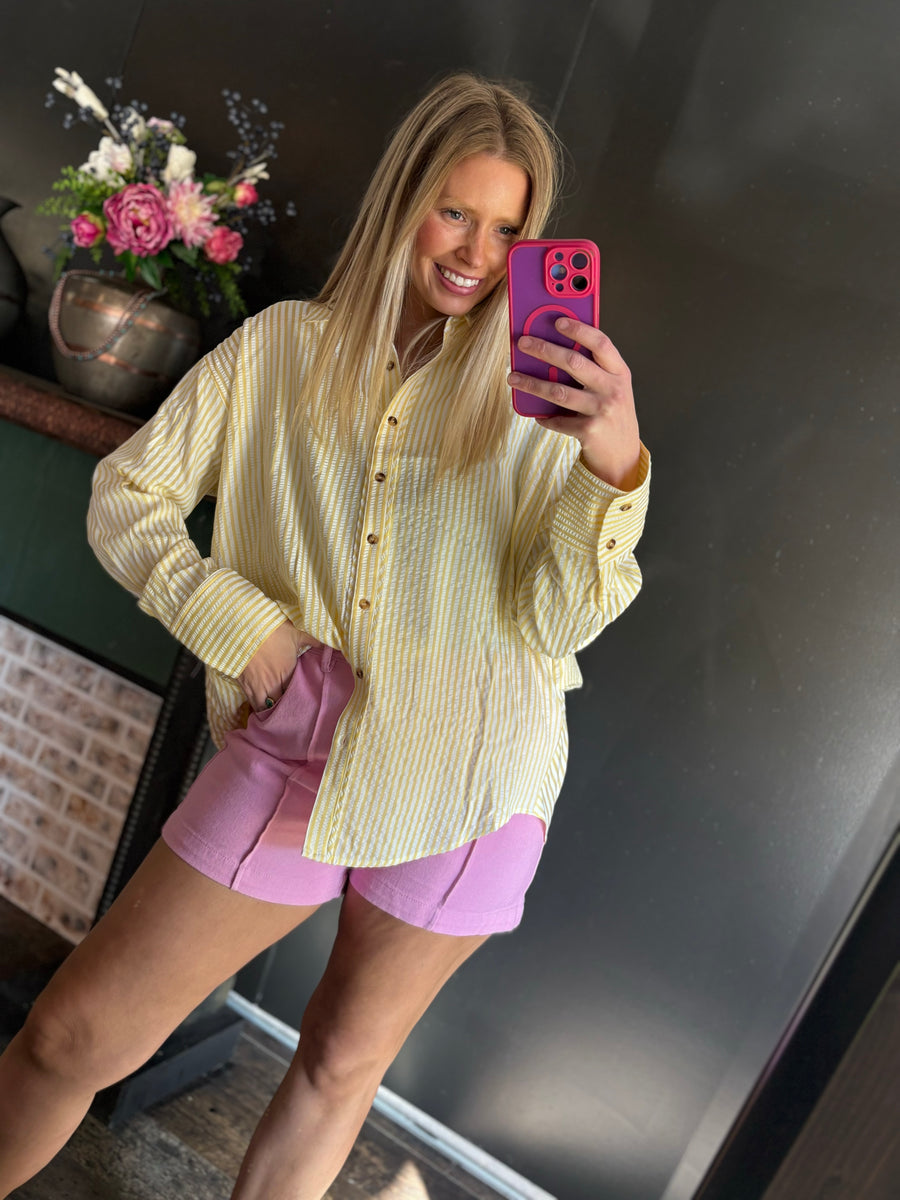 W68 Yellow and White Stripe Button Down