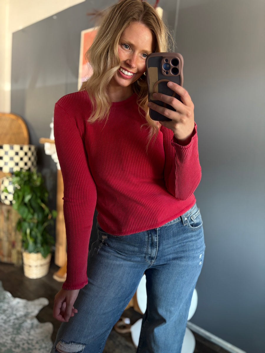 Waffle L/S Top - Red