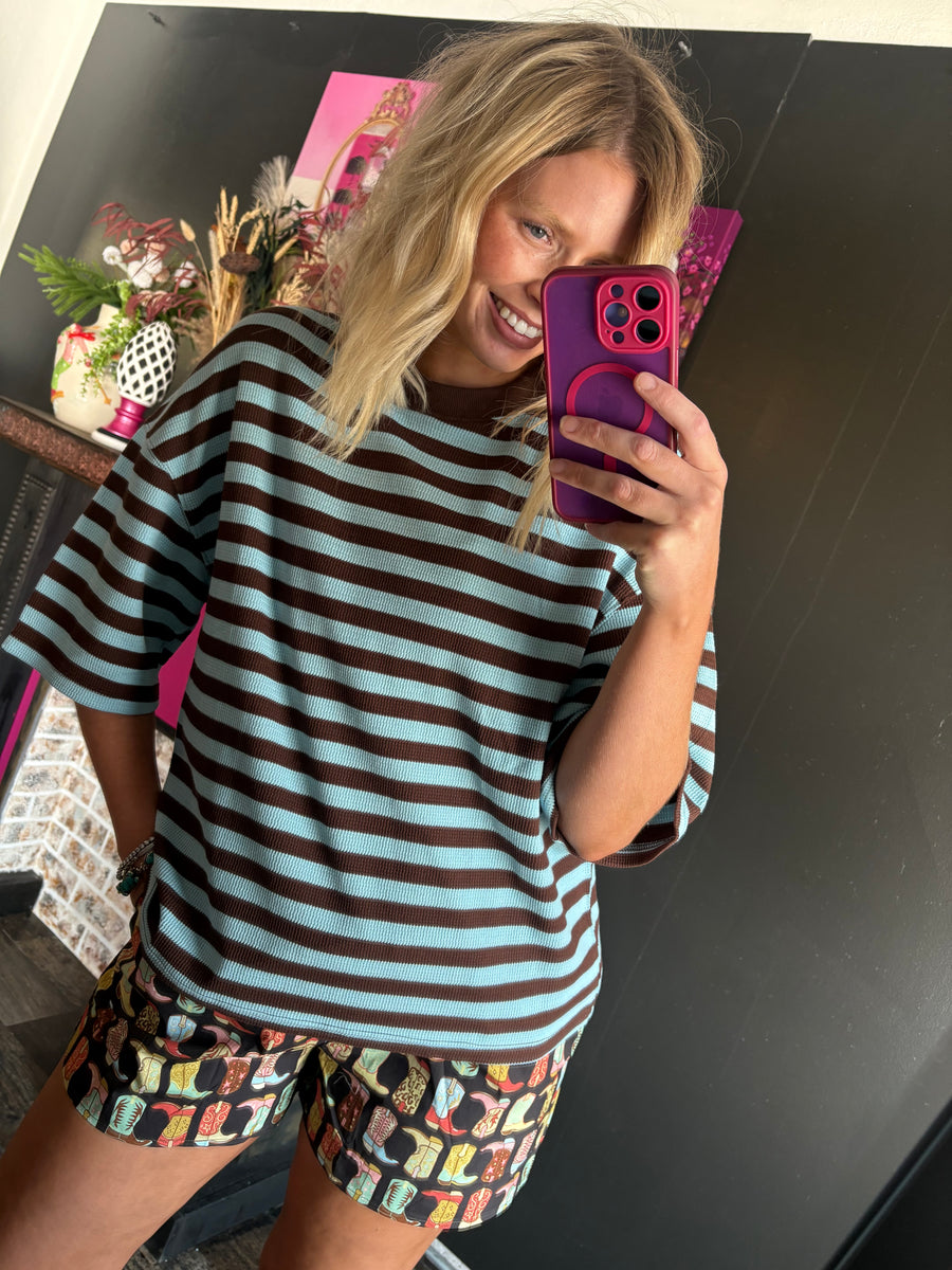 W806 Blue & Brown Stripe Tee