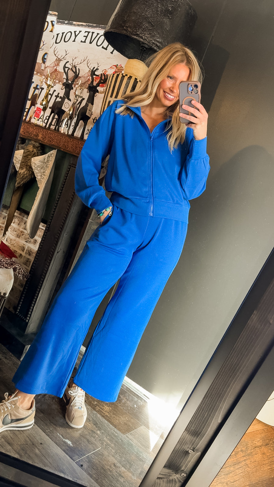 Luxe Sand Wash Rib Wide-Leg Pants - Deep Indigo