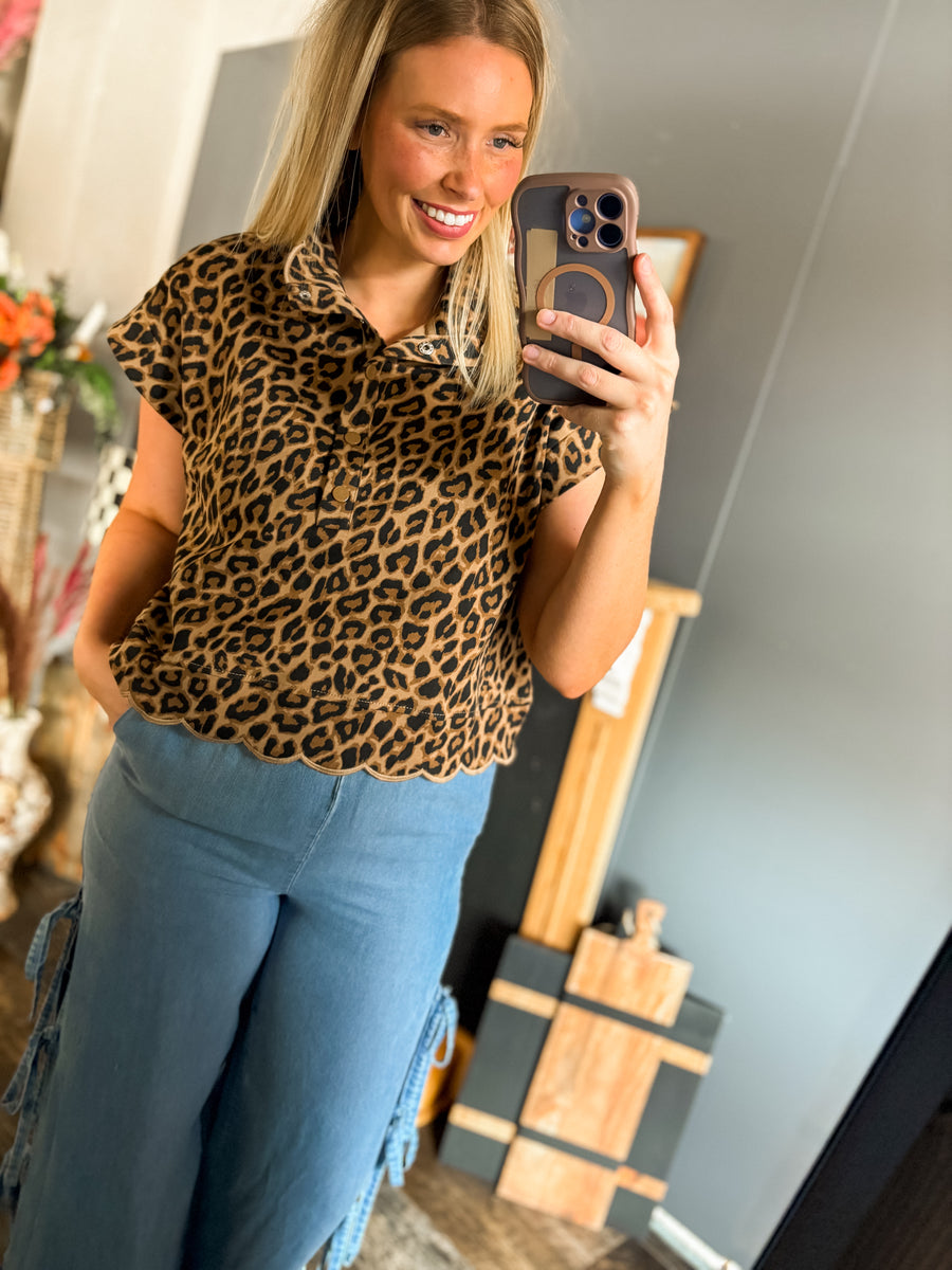 W115 Leopard Button Top