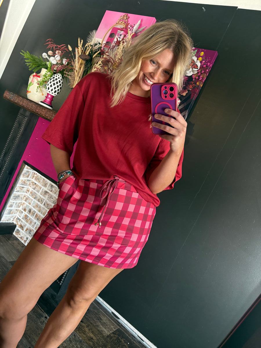 W95 Cranberry Gingham Skort