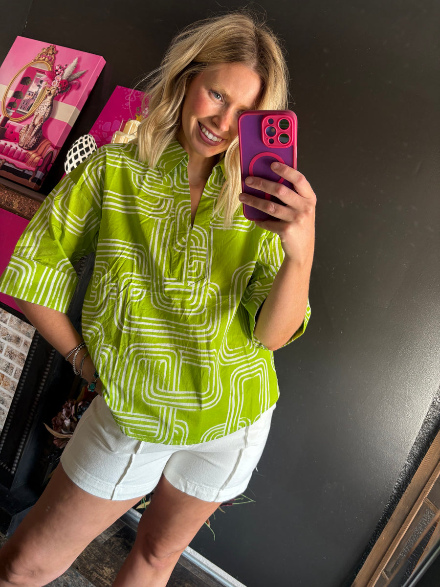 W13 Chartreuse Geometric Top