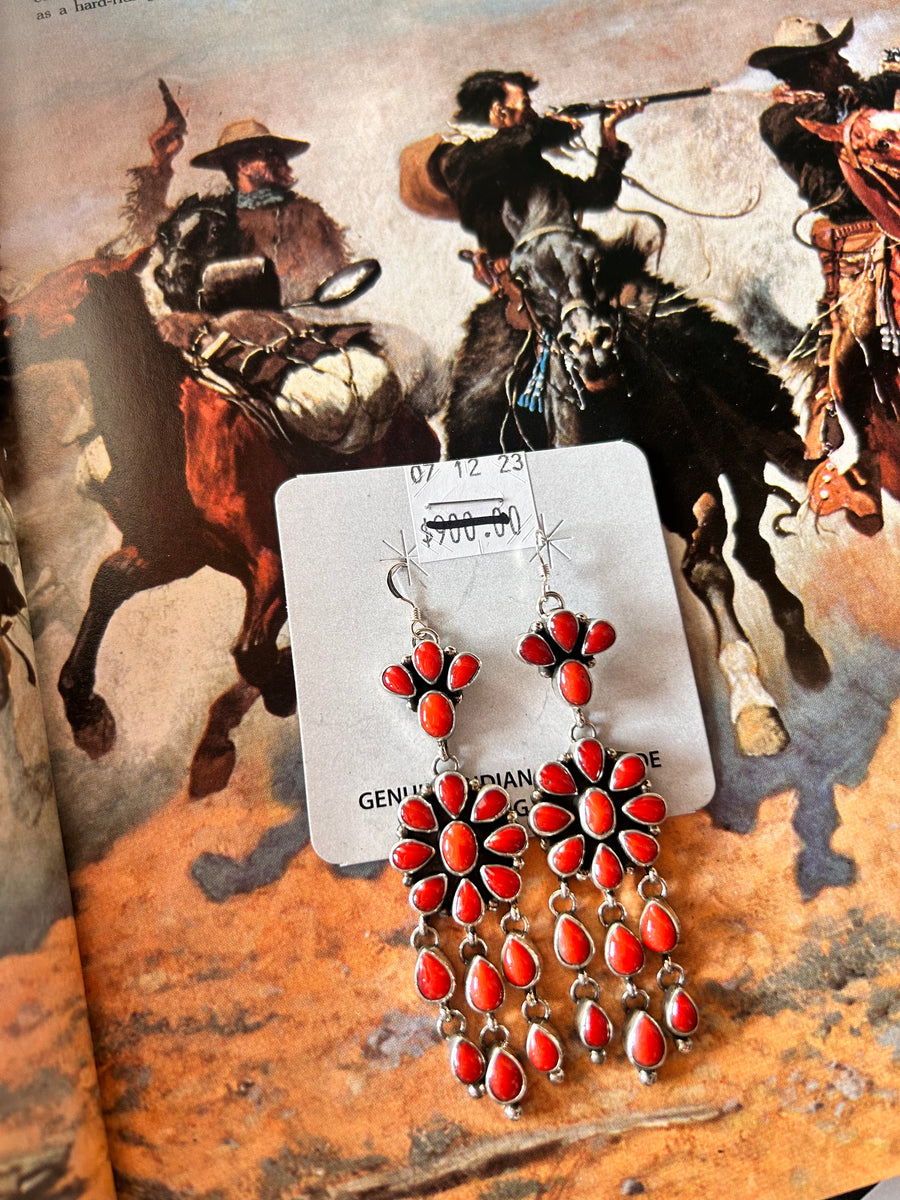 Red coral chandelier earrings