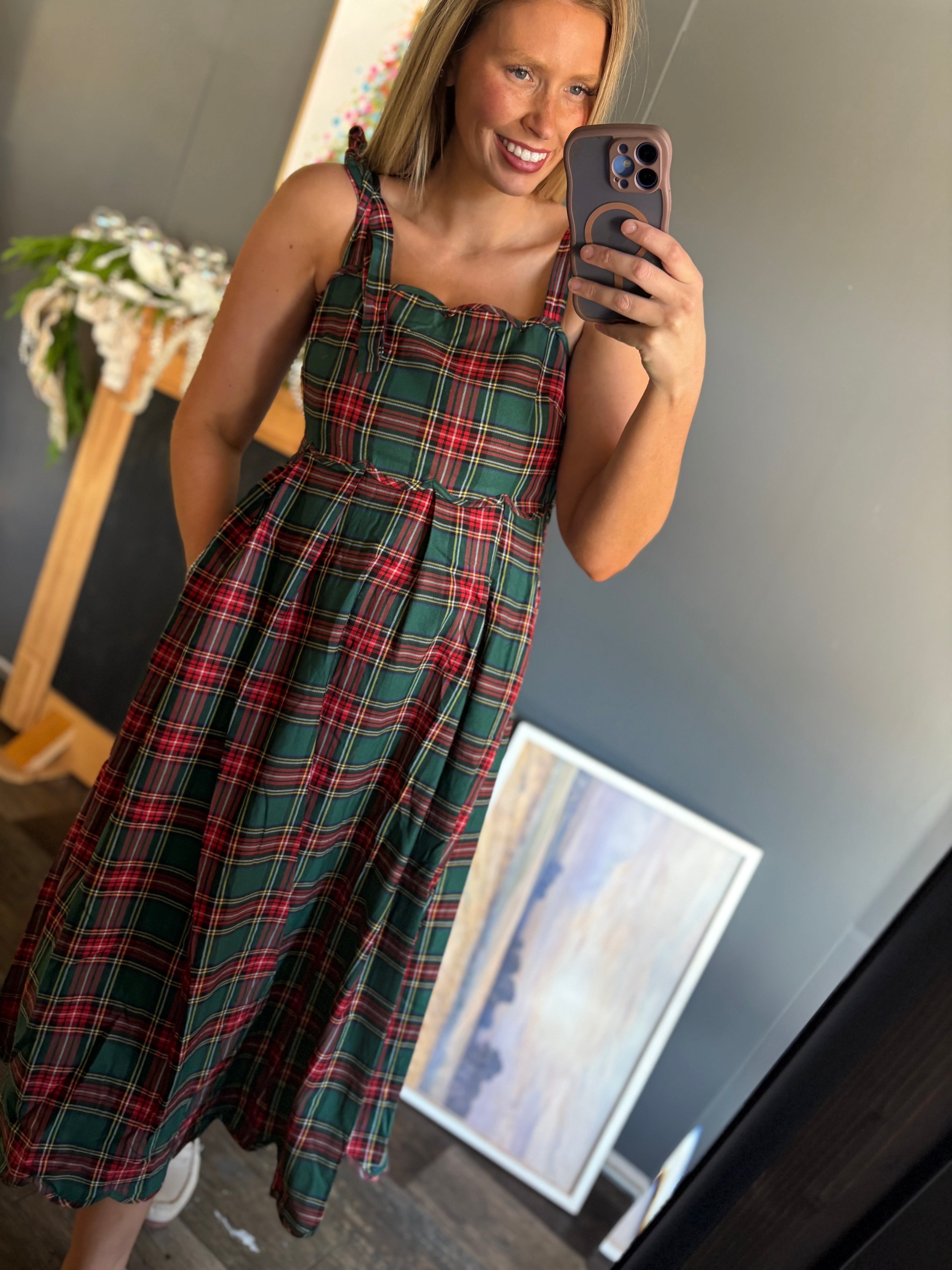 W210 Green & Red Plaid Dress