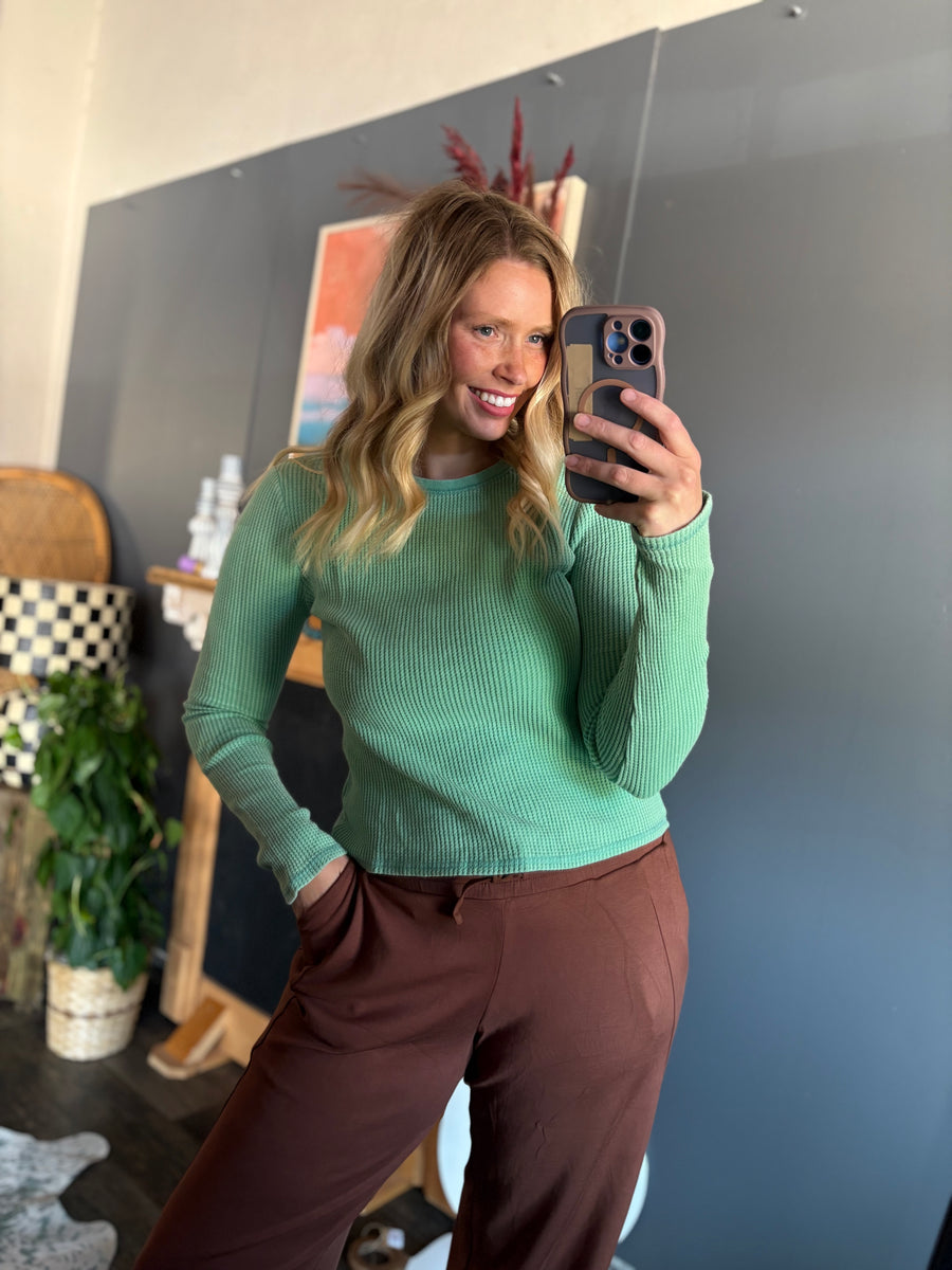W90 Waffle L/S Top - Emerald