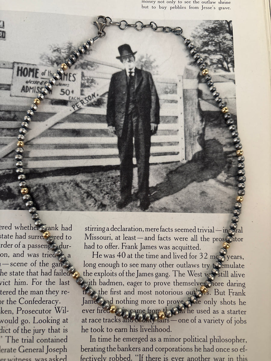 T51 14k & Navajo pearl necklace adjustable length 5mm