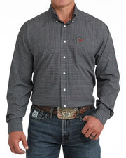 M137 Dark Blue Print Button-Up Long-Sleeve