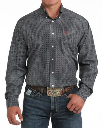 M137 Dark Blue Print Button-Up Long-Sleeve