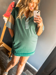 Color block hunter green dress