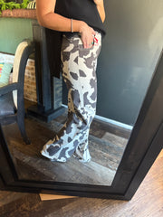 W70 Cow Print Wide Leg Jeans