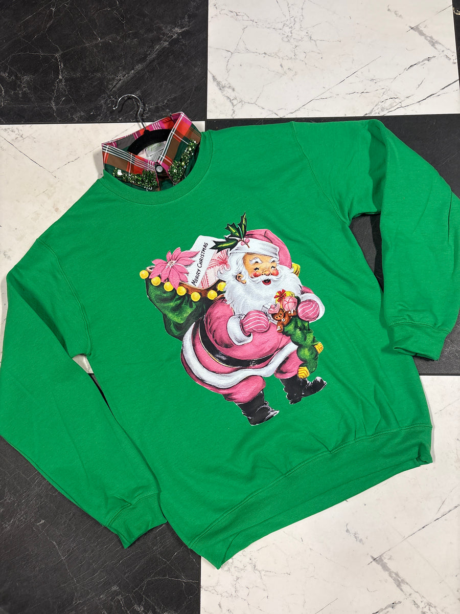 W104 Vintage pink santa crewneck